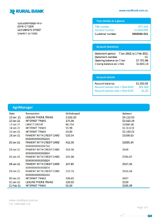 Download Australia Rural bank proof of address statement word